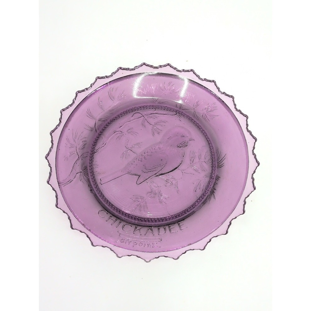 VTG Pairpoint Glass Cup Plate Chickadee Purple Bird